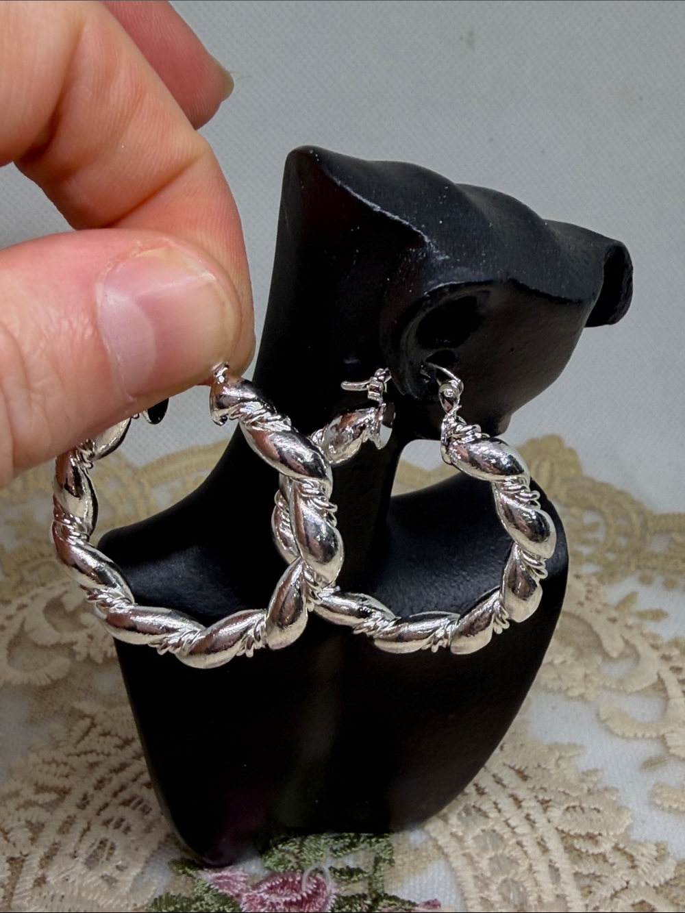 925 Sterling Silver Twisted Tube Hoop Earrings Classic Rope Texture Everyday